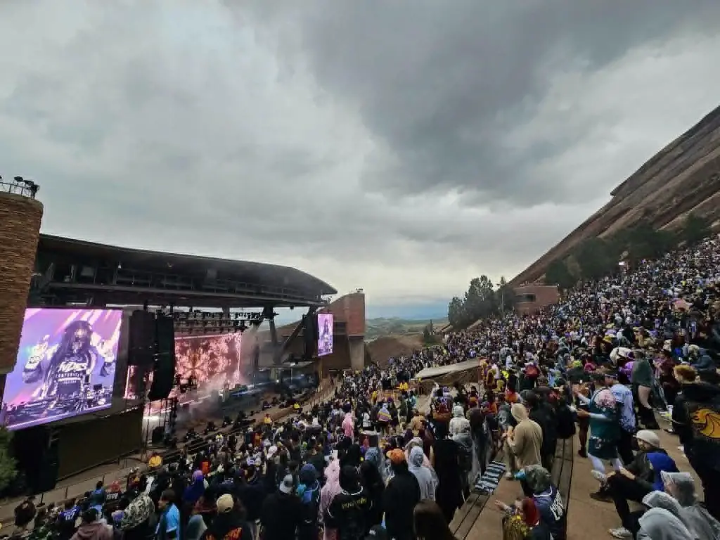 View of the crowd and stage at Red Rocks